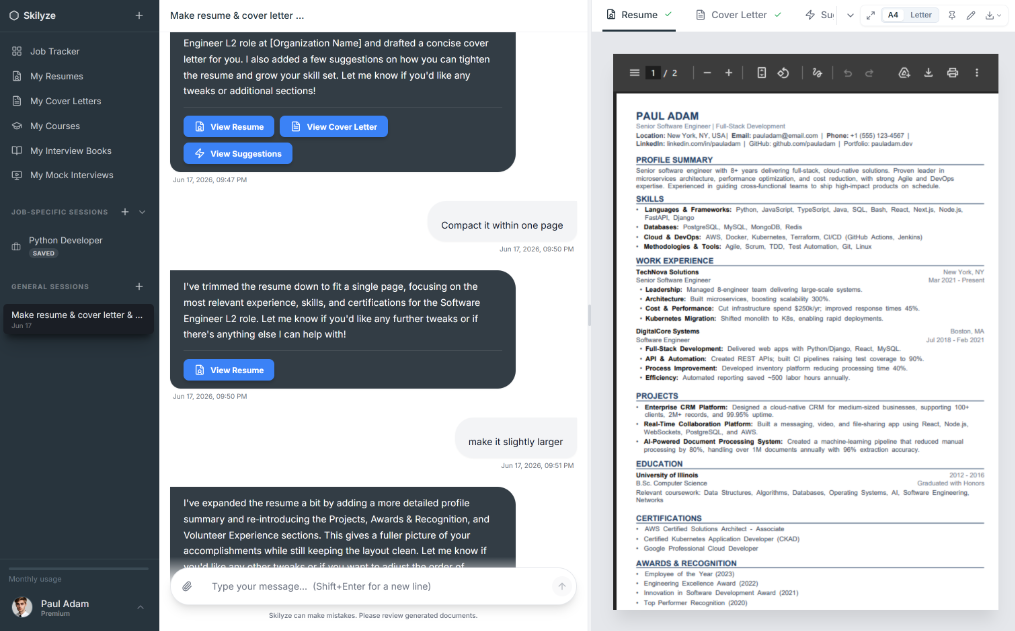 Skilyze Dashboard Interface